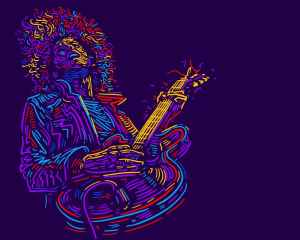 Drawing-of-man-playing-music-on-a-guitar